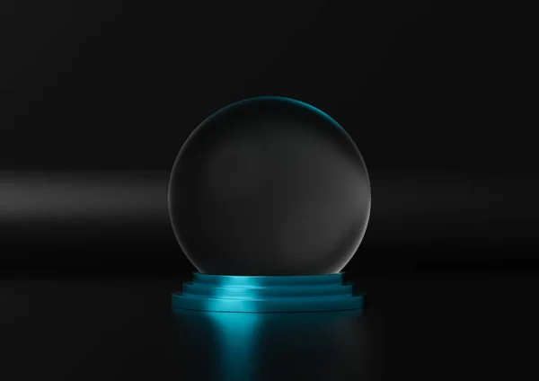 Minimalist podium with glass ball, 3d rendering
