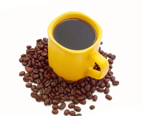 Ένα φλιτζάνι καφέ και κόκκους καφέ — Φωτογραφία Αρχείου