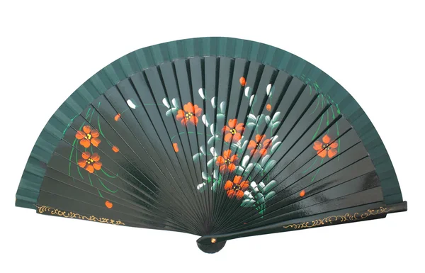 Green wooden lady fan with a pattern Stock Photo