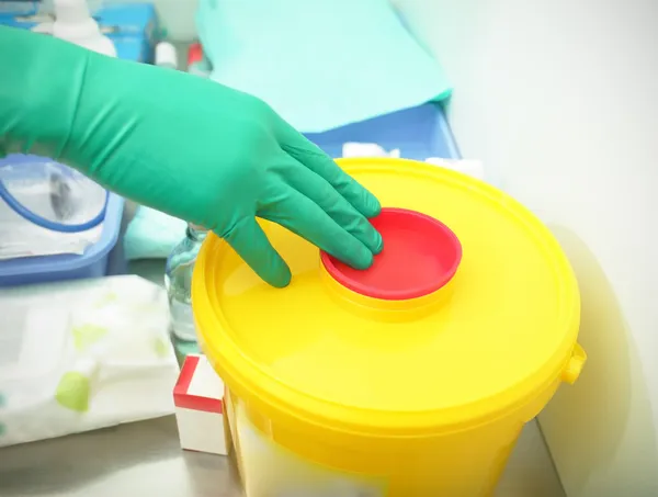 Container for hazardous waste in hospital — Stock Photo, Image