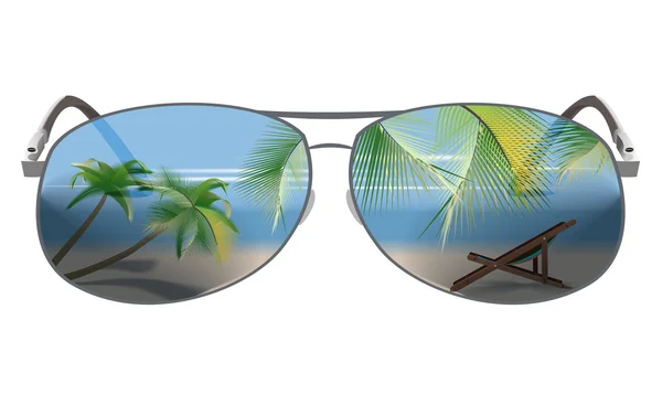 Verão paisagem de praia com palmeiras, cadeira de praia no refle — Fotografia de Stock