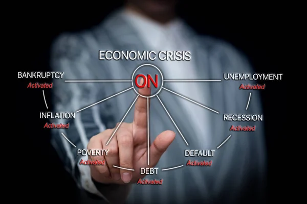 Mondiaal Financieel Crisisconcept Hand Van Het Congreslid Drukt Knop Crisis — Stockfoto