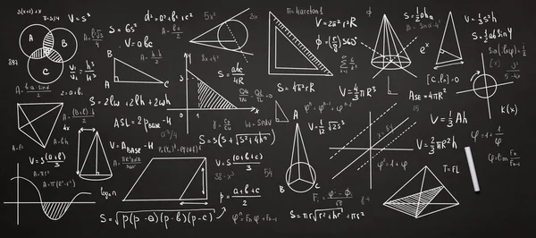 Math Background Geometric Equations Formulas Graphs Written Chalk Blackboard Stockfoto
