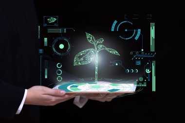 biotechnology concept, plant research with modern digital gadgets, botany science