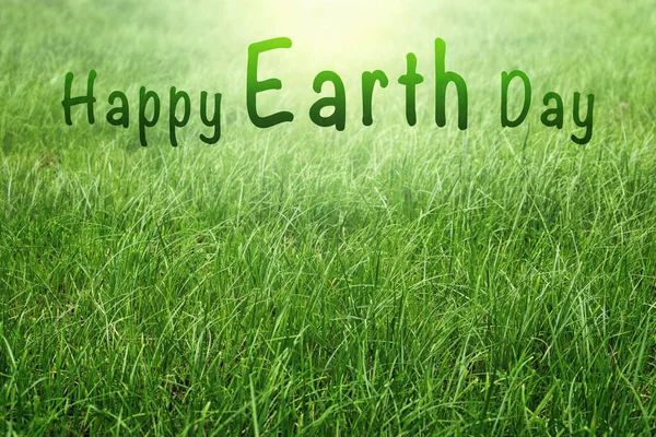 Green Happy Earth Day Words Grass — Stock Photo, Image