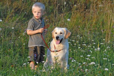 genç bir çocuk ve köpek