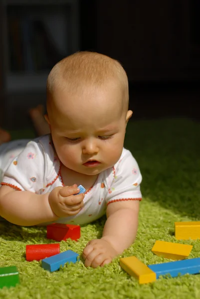 Baby spelen met bouwstenen Rechtenvrije Stockfoto's