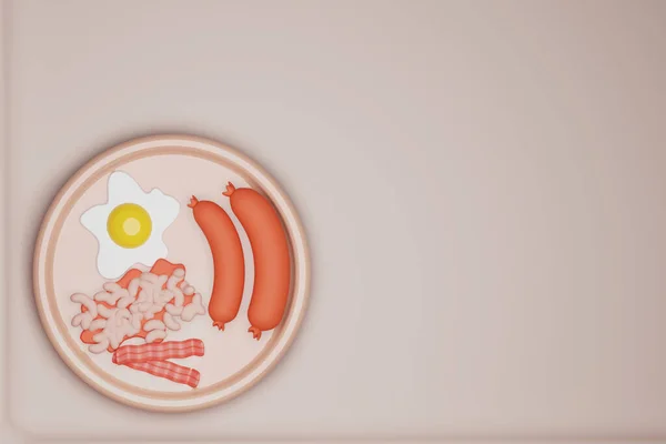 Illustration Frukost Bricka Stekt Ägg Med Bacon Och Bönor Korv — Stockfoto