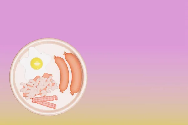 Sarapan Ilustrasi Pada Nampan Telur Goreng Dengan Bacon Dan Kacang — Stok Foto