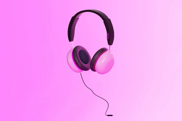 Fones Ouvido Bonito Rosa Brilhante Música Com Cabo Ilustração Renderizar — Fotografia de Stock