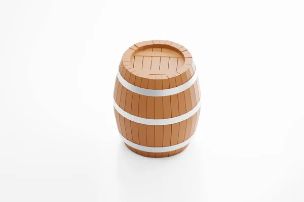 Cute Cartoon Style Wooden Barrel Isolated Illustration Render — стоковое фото