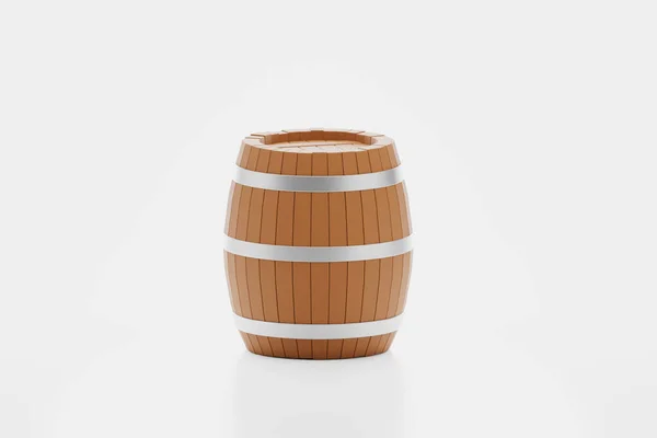 Cute Cartoon Style Wooden Barrel Isolated Illustration Render — 图库照片