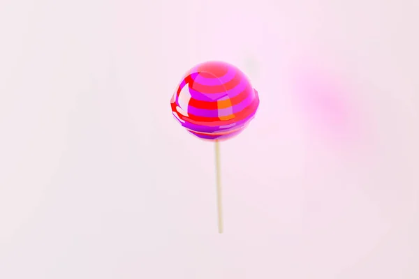 トレンディかわいい現実的なロリポップオンスティックツイスト隔離されたキャンディ3Dレンダリング3Dイラスト — ストック写真