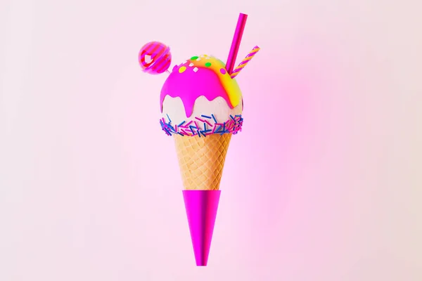 Helado Unicornio Moda Con Glaseado Arco Iris Caramelos Aspersiones Aisladas — Foto de Stock