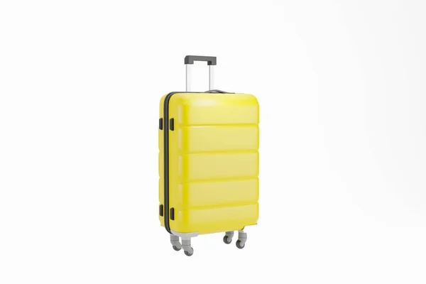 Trendy Ρεαλιστική Κίτρινη Πλαστική Μοντέρνα Βαλίτσα Απομονωμένη Καθιστούν Εικονογράφηση — Φωτογραφία Αρχείου