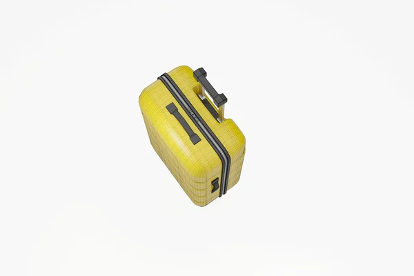 トレンディな現実的な黄色のプラスチック現代のスーツケース隔離された3Dレンダリング3Dイラスト — ストック写真