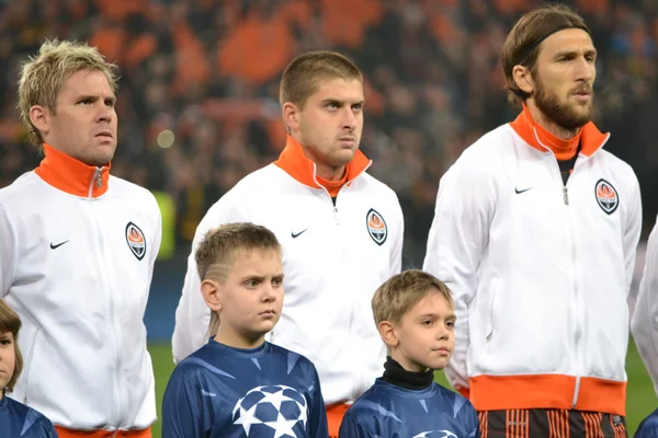 The match of the Champions League. Hubschman, Rakitskiy, Chygrynskiy before the match — Stock Photo, Image