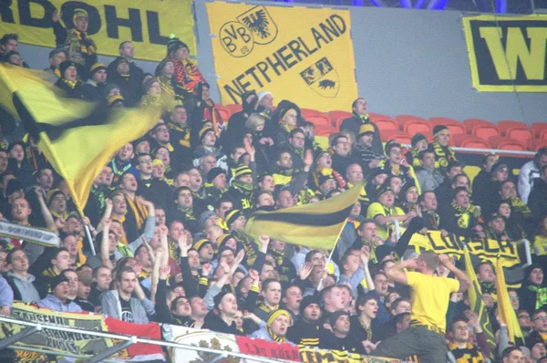 Fans at the football stadium — Stock Photo, Image