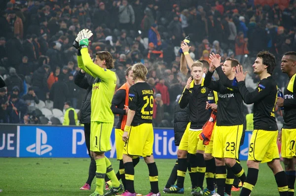 Labdarúgók Borussia Köszönjük a támogatást a rajongók — Stock Fotó