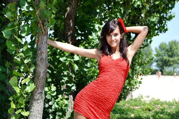 Young  woman posing near the tree — Stock Photo, Image