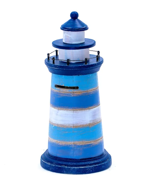 Wooden coin box lighthouse blue — Stock Photo, Image