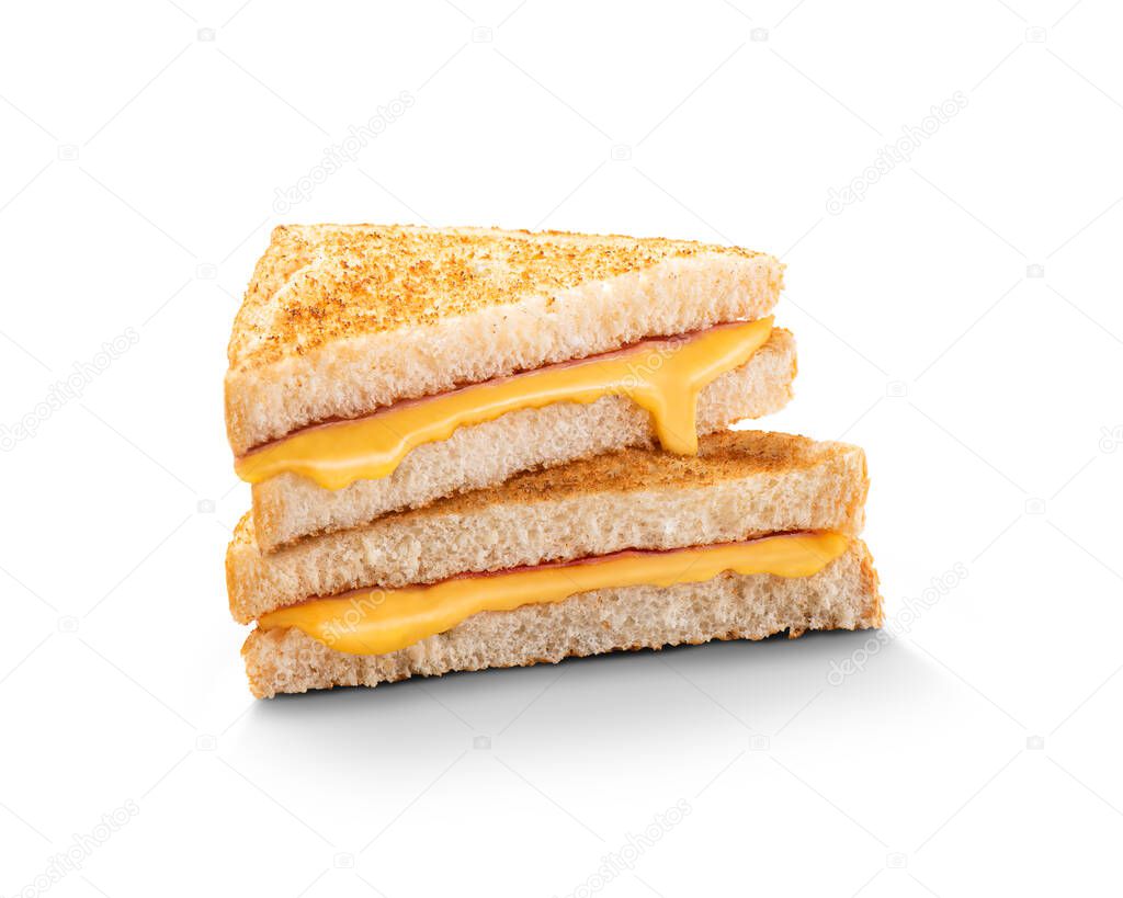 Grilled cheese sandwich isolated on white background. Tasty melted cheese. 