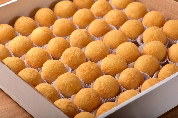 Deep Fried Cheese Balls Typical Brazilian Party Food Appetizer Delivery Fotografia Stock