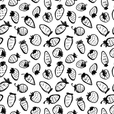 El çizimi, siyah fırça, dikişsiz çilek deseni.