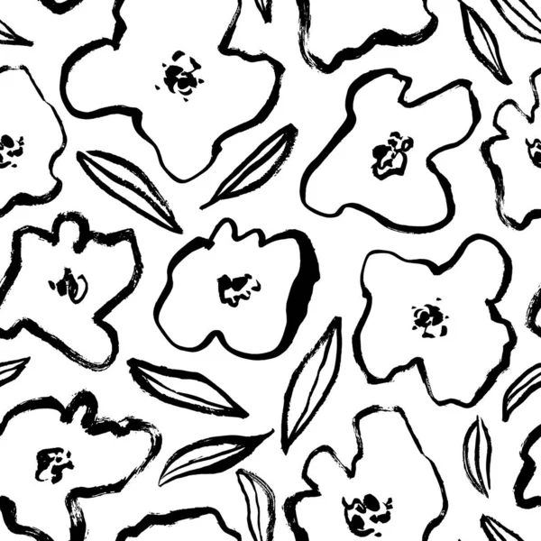 Αφηρημένο μοτίβο σκίτσο με μαύρο floral μοτίβο. — Διανυσματικό Αρχείο