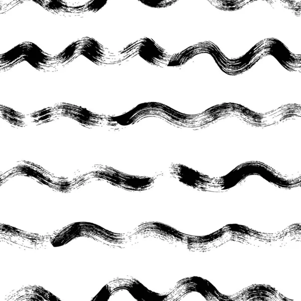 黒い波状のテクスチャラインベクトルシームレスパターン. — ストックベクタ