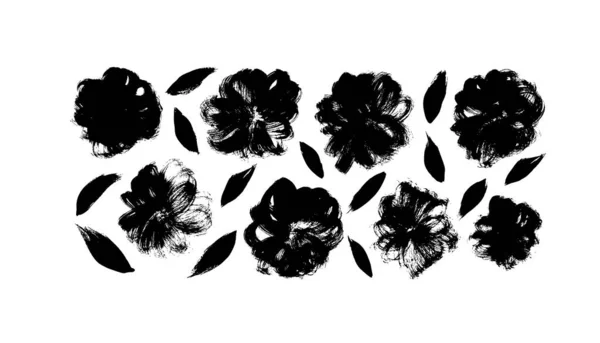 El fırçası vektör çiçekleri desenli siluet — Stok Vektör