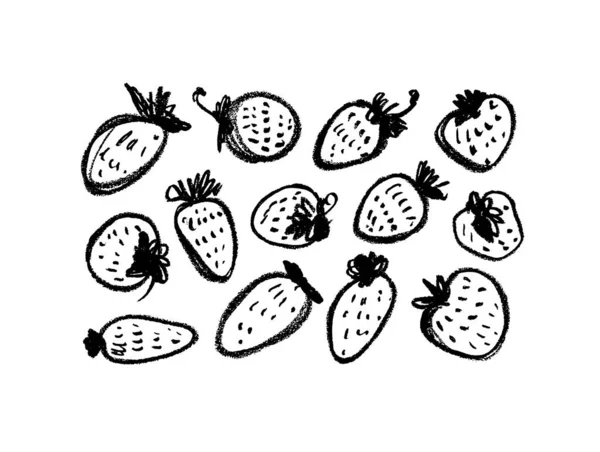 Hand drawn black brush strawberry vector set — Stock Vector