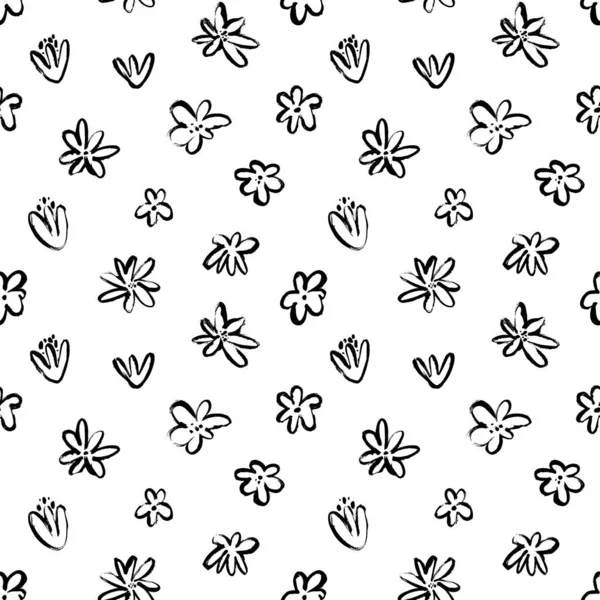 Siyah çiçek motifli soyut karalama deseni.