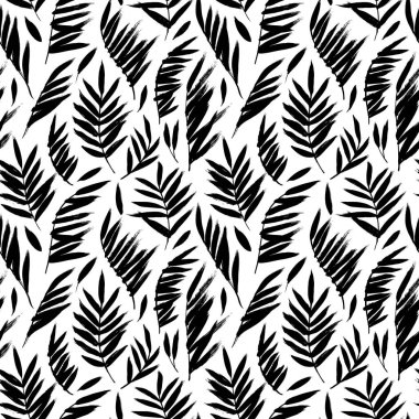 Siyah palmiye yapraklı tropik, pürüzsüz desen.