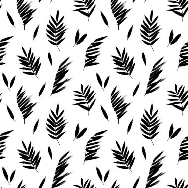 Siyah palmiye yapraklı tropik, pürüzsüz desen.