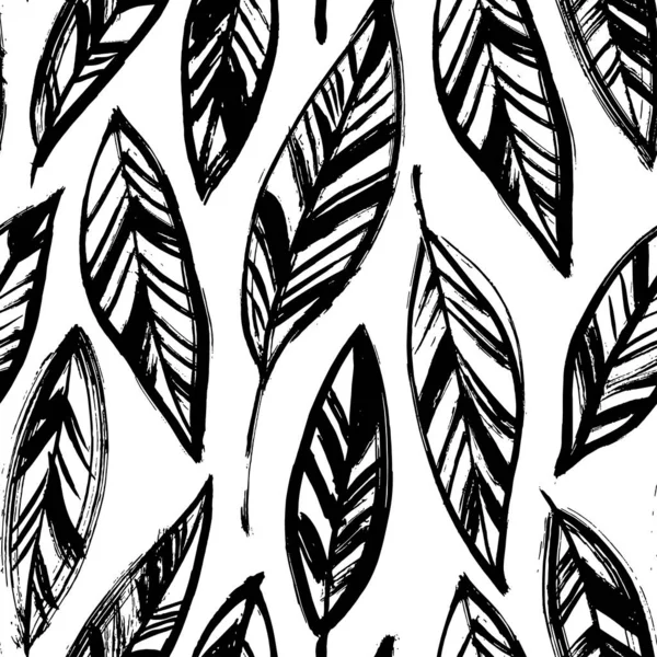 手描きの黒い葉ベクトルシームレスパターン. — ストックベクタ