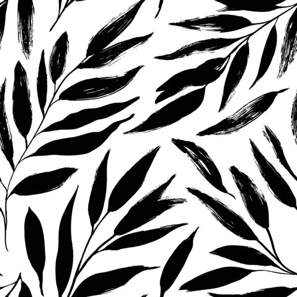 Mano dibujado negro hojas vector patrón sin costura. — Archivo Imágenes Vectoriales