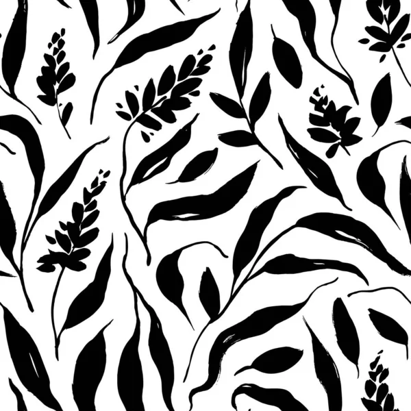 Hand drawn seamless vector black floral pattern. — Archivo Imágenes Vectoriales