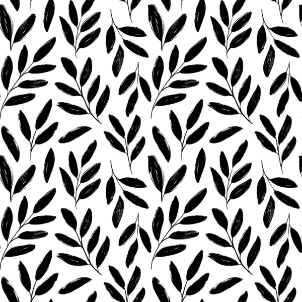 Olive leaves hand drawn vector seamless pattern. — Stock Vector