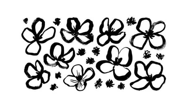 Chamomile hand drawn black painted vector set. — Vector de stock