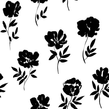 Mürekkep yabani bitkiler, otlar ve çiçekler çiziyor..