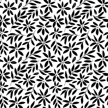 Basit siyah çiçekler el çizimi pürüzsüz desen.