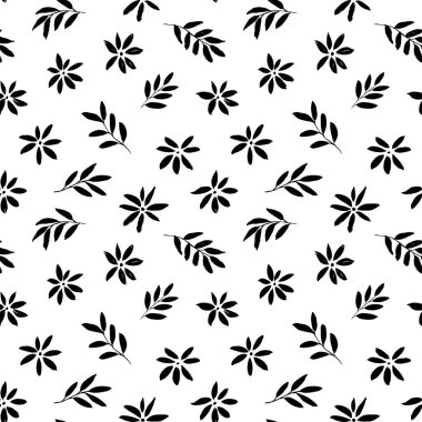 Basit siyah çiçekler el çizimi pürüzsüz desen.