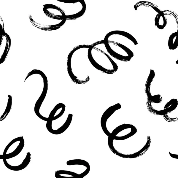 Black paint curl brush strokes seamless pattern. — Vettoriale Stock