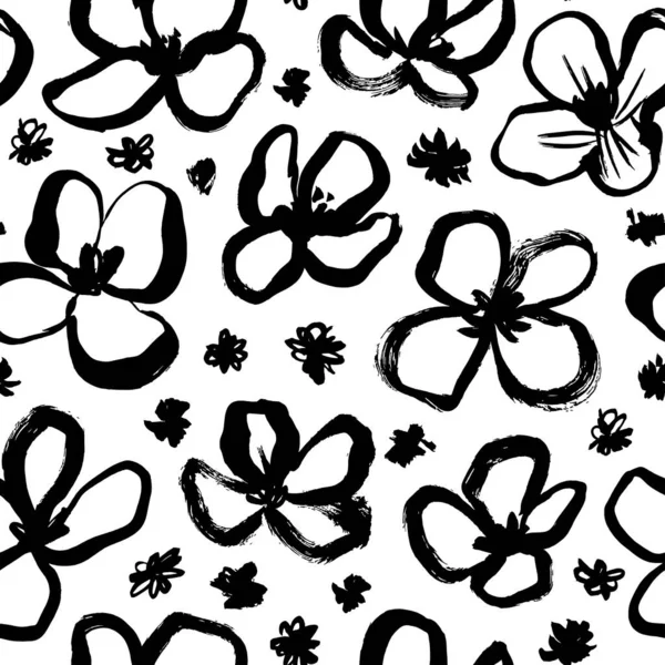 Handgezeichnetes schwarzes botanisches Vektor nahtloses Muster — Stockvektor