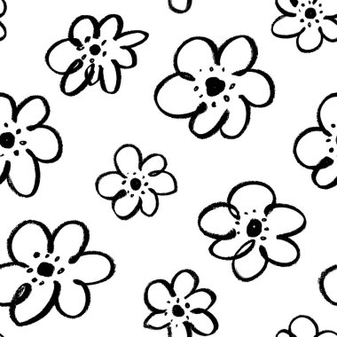 Childish style simple black flowers with leaves.