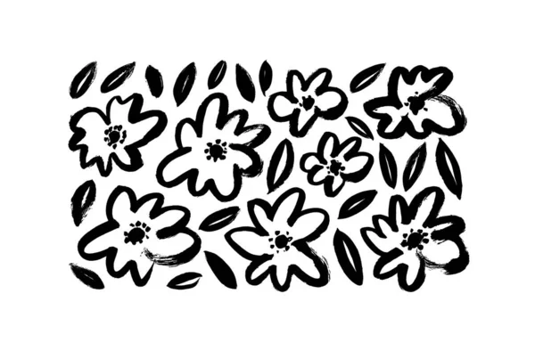 Black chamomile hand drawn painted vector set. — Stock Vector