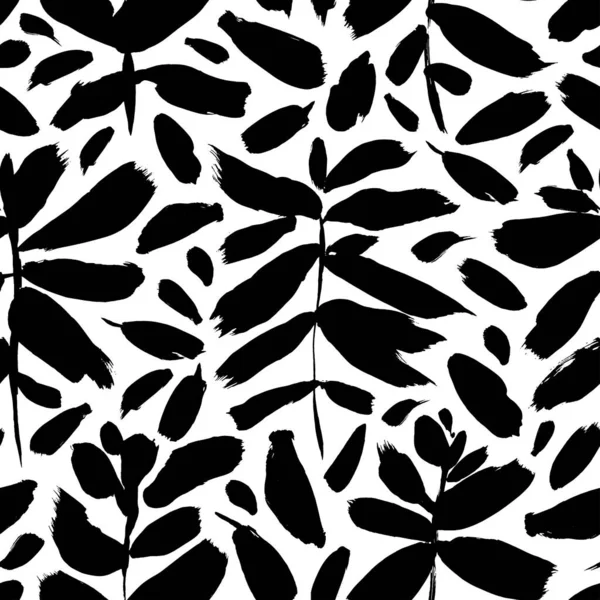 Feuilles noires et branches vectorielles motif sans couture. — Image vectorielle