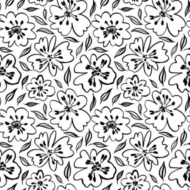 Haşhaş çiçekleri, siyah çizgi, kusursuz desen..