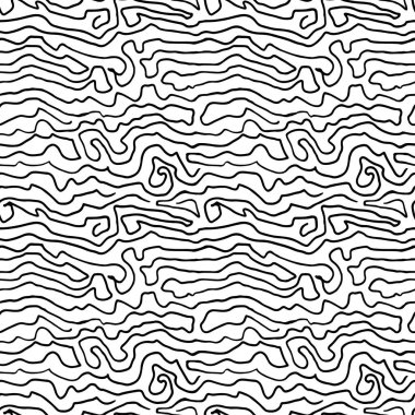 El çizimi ince çizgiler çizdi. Soyut vektör dikişsiz çiçek arkaplanı. Tek renkli dalgalı siyah çizgi deseni. Parmak izi süsü. Bozunma efektli tek renkli çizgili tasarım